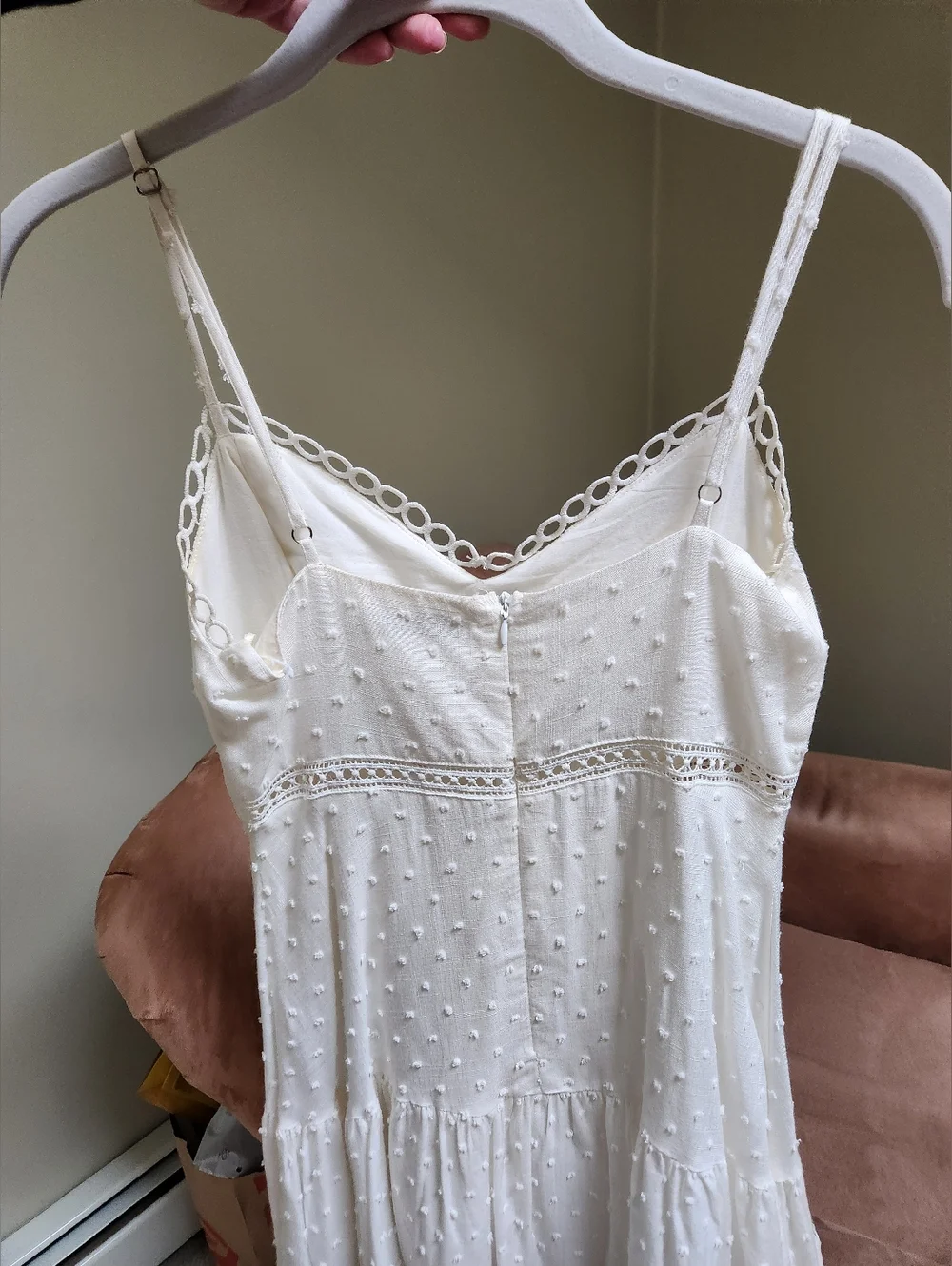 Lush Off-White Dot Textured Spaghetti Strap Slip Dress - Picture 8 of 10